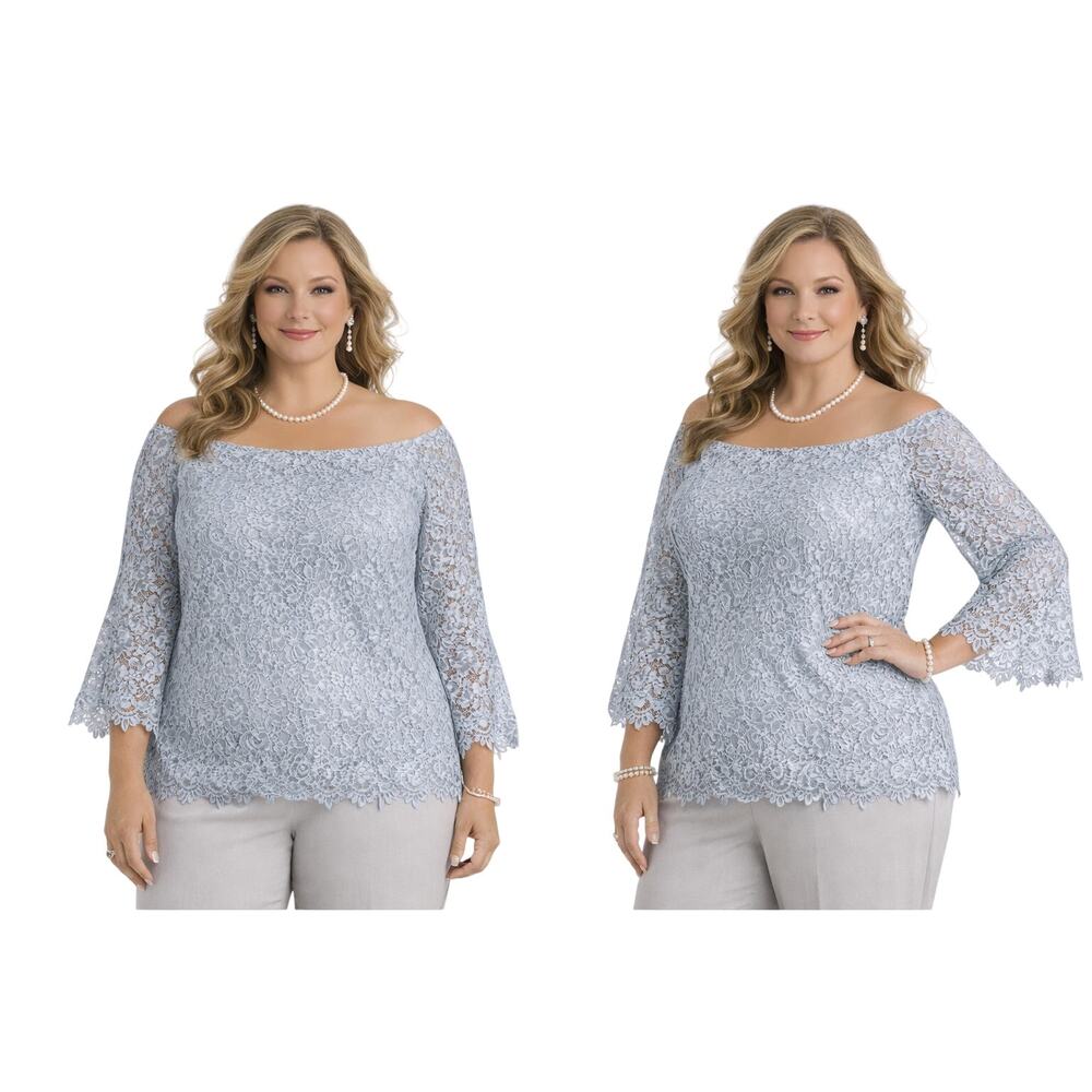 Women’s 22W Mother‑of‑the‑Bride Silver Blue Lace Cupped Zip‑Up Corset Top NWT